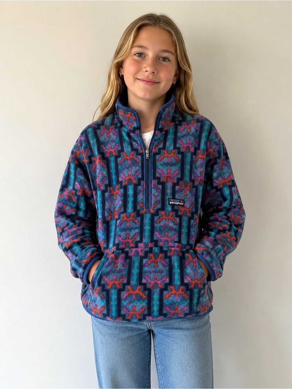 Vintage Patagonia Made in USA Kids Size 12 Patterned Fleece Pullover - Picture 5 of 6